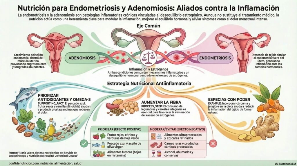 Alimentación para mejorar los síntomas de endometriosis y adenomiosis