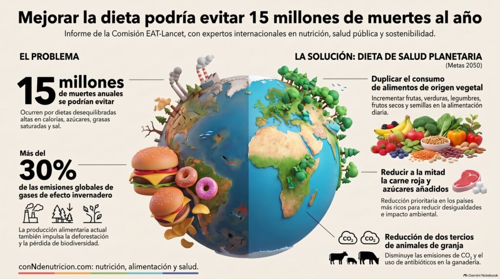 Cada año, más de 15 millones de muertes podrían evitarse con una dieta más equilibrada.